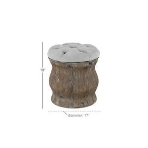 18 in. Light Gray Storage Stool with Tufted Seat