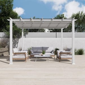 Florence 11 ft. x 11 ft. Aluminum Pergola in White Finish and Gray Canopy