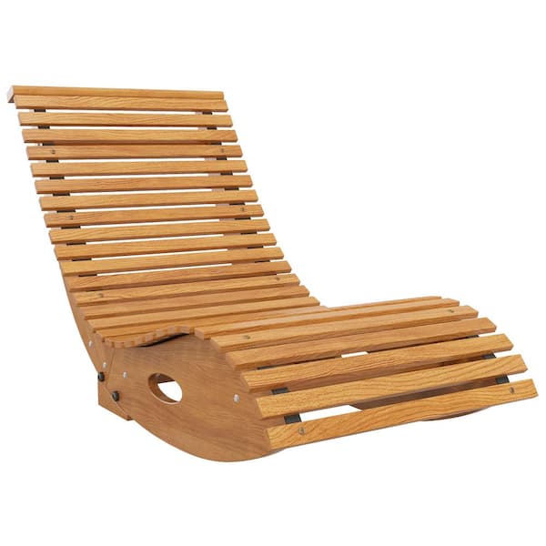 ITOPFOX Natural Wood Outdoor Rocking Chair with Slatted Seat S-Shape for Backyard