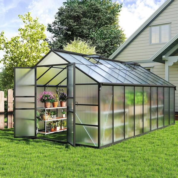 Epicpoplar 10 ft. W x 18 ft. D Polycarbonate Greenhouse with Roof