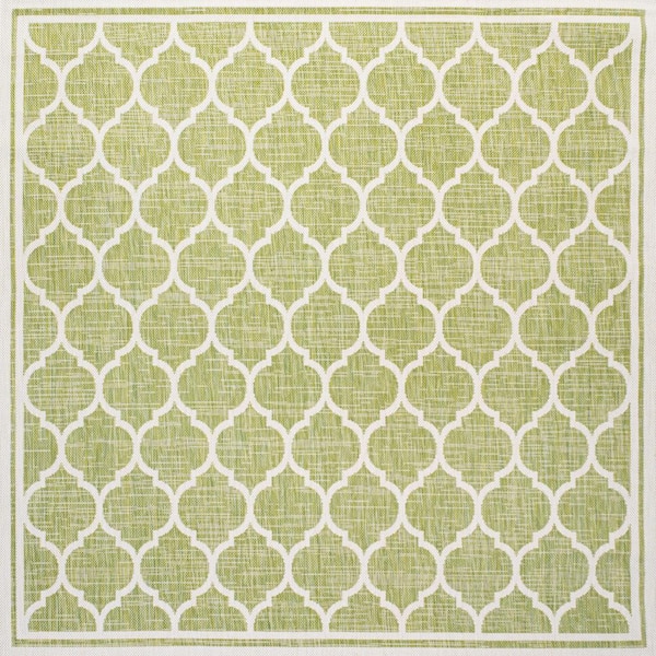 Trebol Moroccan Trellis Textured Weave Green/Cream 5 ft. Square Indoor/Outdoor Area Rug