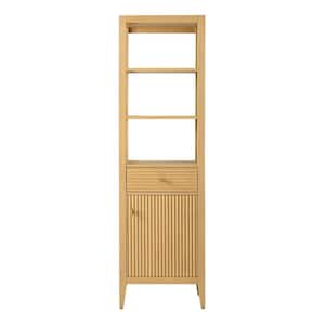 21 in. W x 17 in. D x 72 in. H Brown Freestanding Linen Cabinet in Linear Natural Oak with Golden Hardware