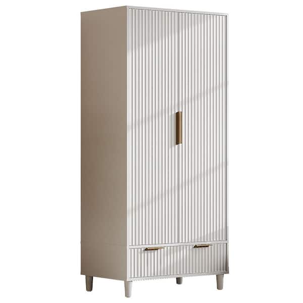 White Wood 31.5 in. Armoire with Drawer