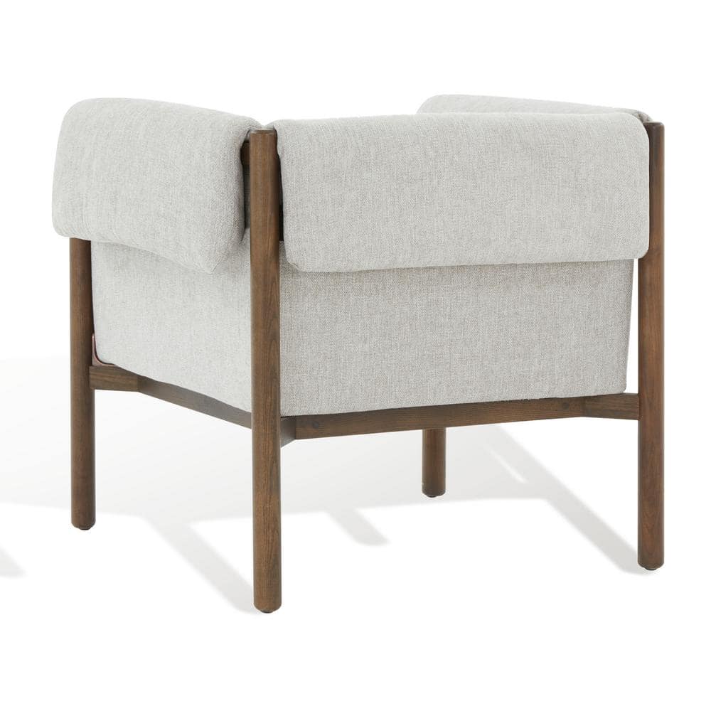 Daphanie Gray Linen Upholstered Armchair with Ash Wood Base