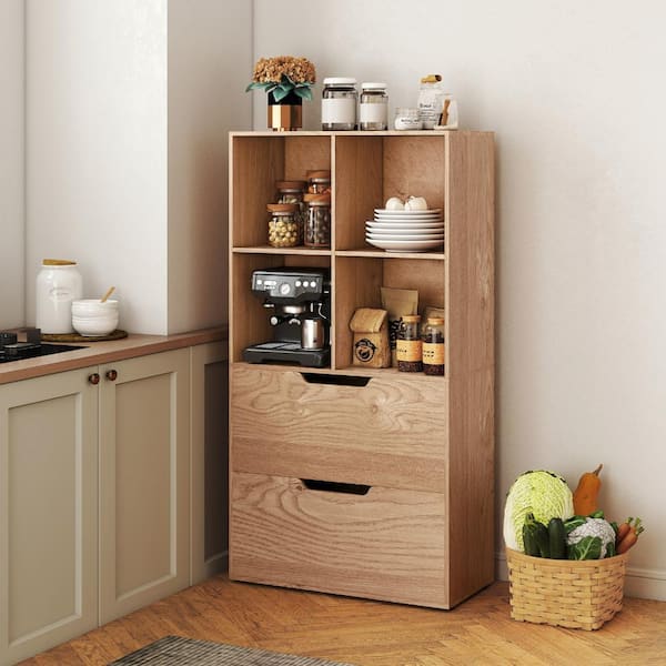 Bunpeony 4-Cube Bookcase with 2 Drawers 51 inch 5-Tier Tall