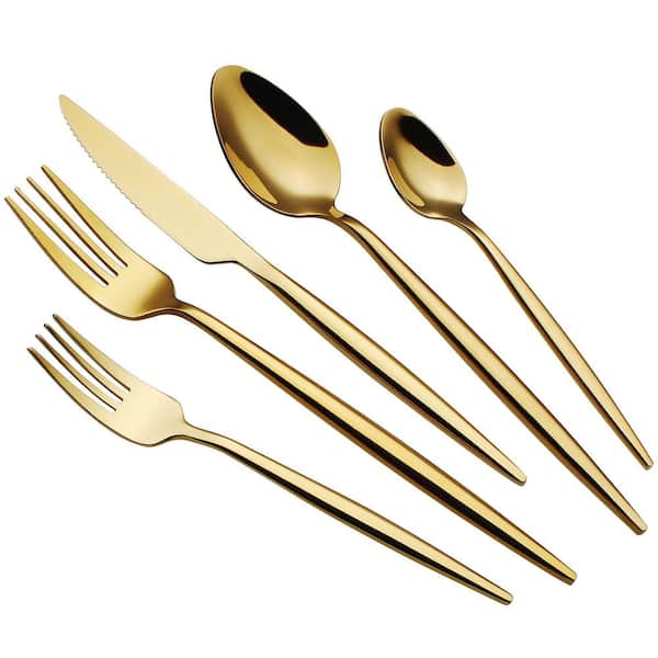 18/10 Stainless Steel 20-Piece Gold Mirror-Polished Flatware Set for 4