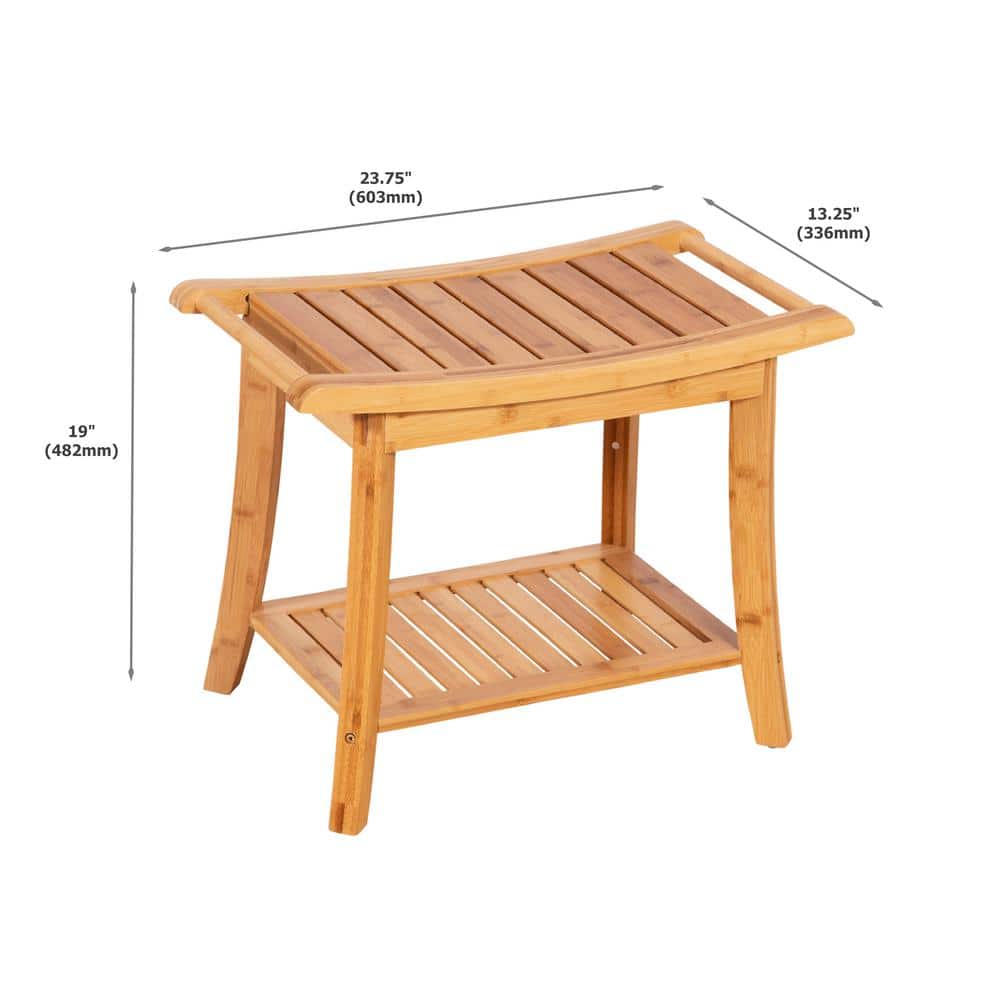 Natural Bamboo Spa Style Bench with Storage Shelf