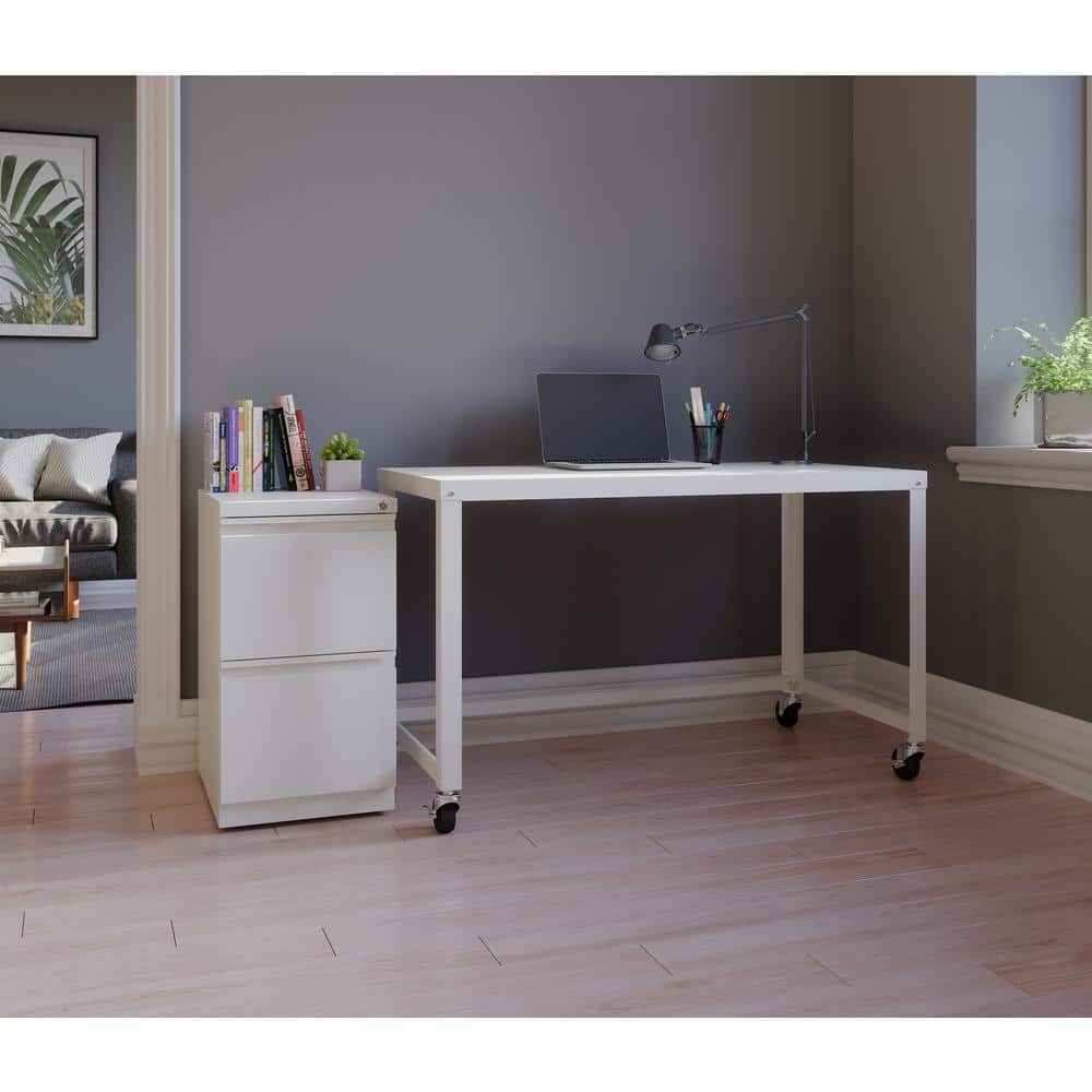 White 2-Drawer Lockable Mobile Steel Pedestal
