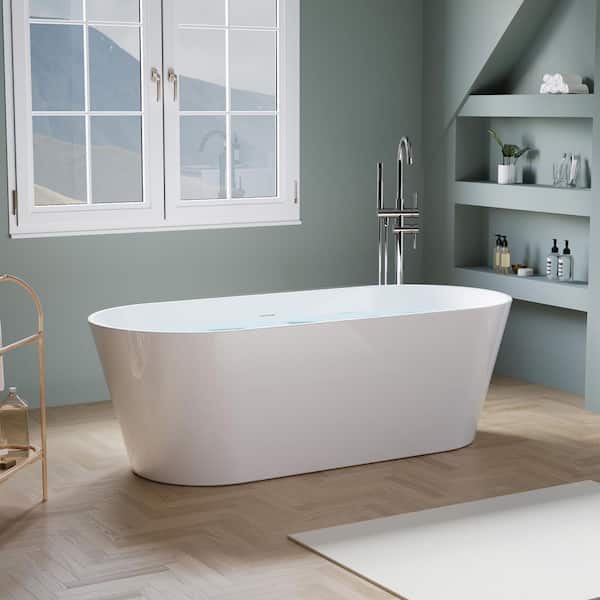 Divan 67 in. x 28.74 in. Soaking Bathtub with Center Drain in Glossy White Freestanding 100% Pure Virgin Acrylic Bathtub