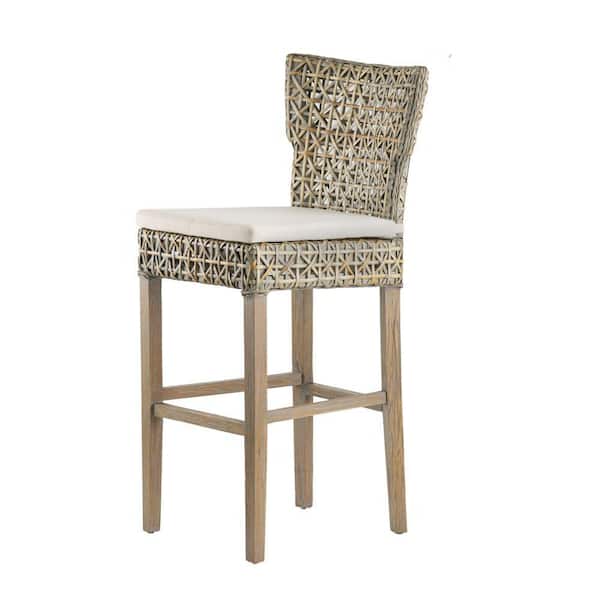 Benjara 39.5 in. Gray and Brown Low Back Wood Frame Counter stool with Fabric Seat