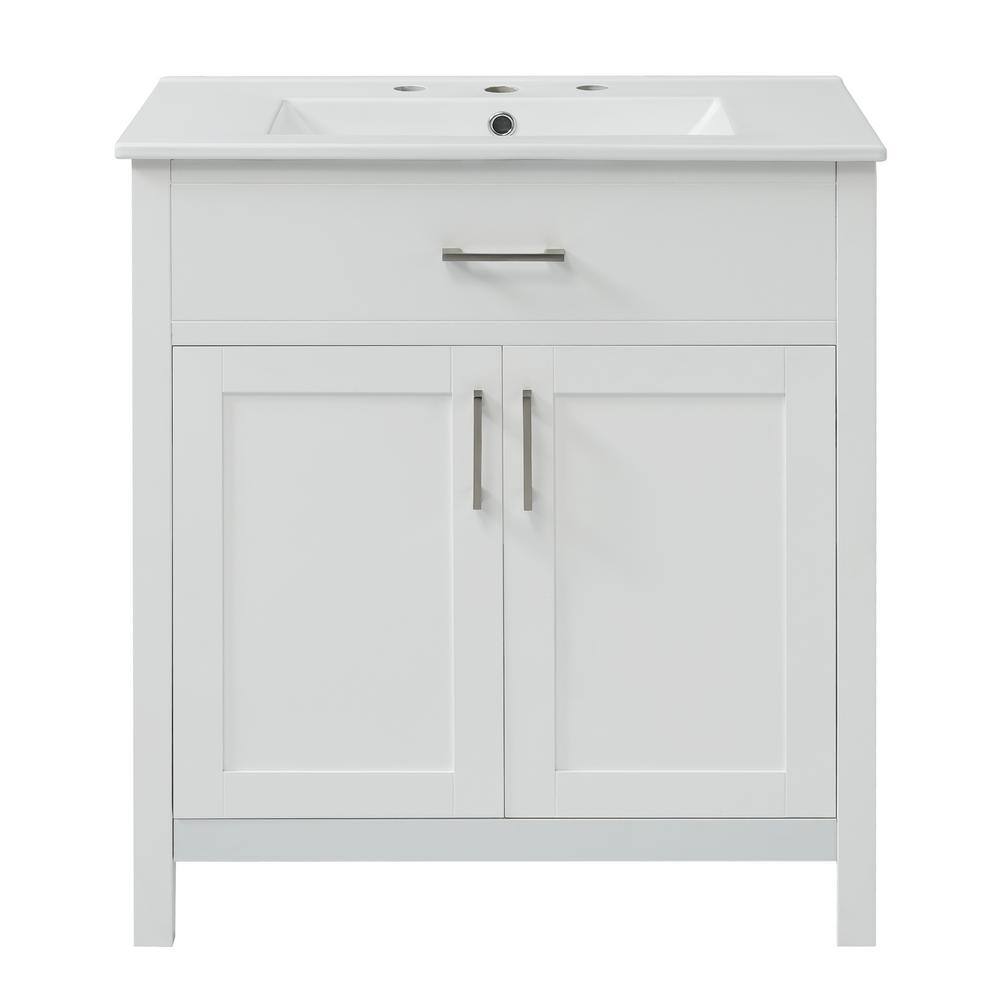 29.9 in. W x 18.3 in. D x 33.86 in. H Single Sink Freestanding Bath Vanity in White with White Ceramic Top price history on PriceWatchPro