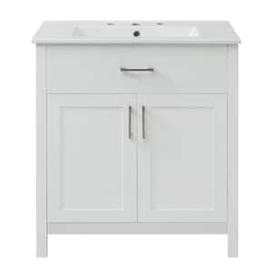 29.9 in. W x 18.3 in. D x 33.86 in. H Single Sink Freestanding Bath Vanity in White with White Ceramic Top