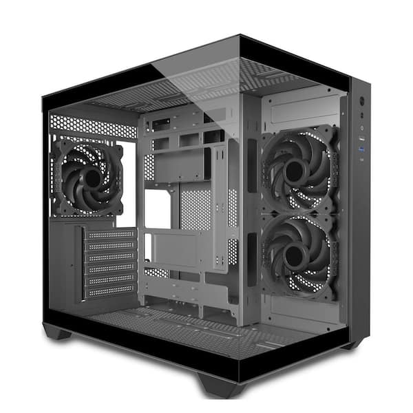 OBJLGEV ATX PC Case with 3 x 120mm Fans, 360MM RAD Support, 270° Full View Tempered Glass, Mid Tower, Black