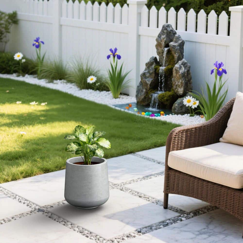 Concrete 11.5 in. x 13.5 in. Concrete Gray(Enhanced Interior) Large Tall Round Flower Planter Pot with Drainage Hole price history on PriceWatchPro
