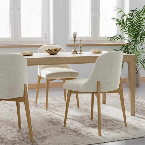 Dovelina Drum Willin Upholstered Modern White Dining Chairs with Oak Leg Set of 2 HD 2024032402