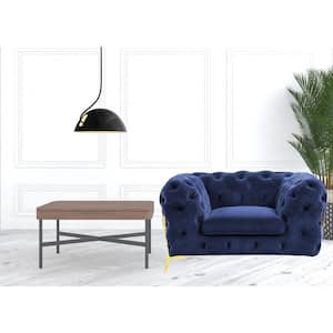 Valerie 30 in. Blue and Gold Velvet Arm Chair with Tufted Cushions
