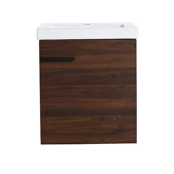 18.1 in. Wall-Mounted Single Brown Bath Vanity with White Ceramic Vanity Top Assembled
