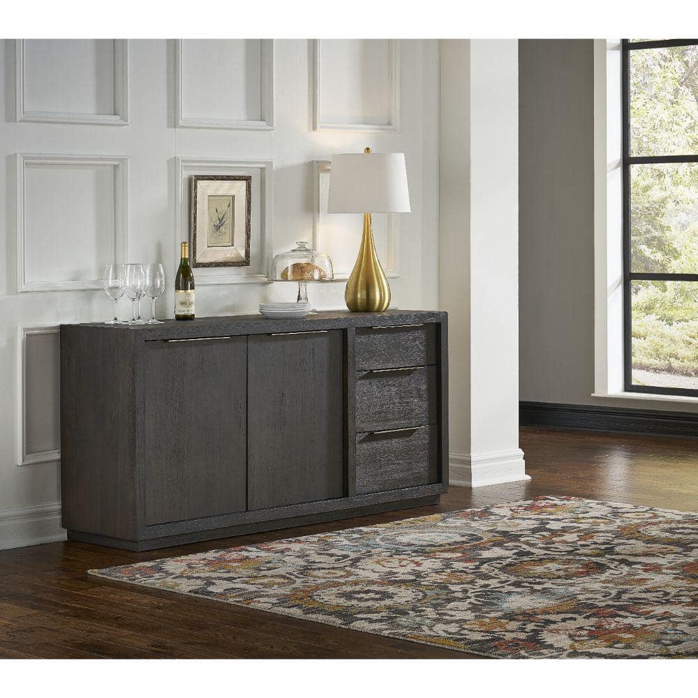 Benjara Gray Wood Top 66 in. Sideboard with 3-Drawers and 2-Door Cabinets  BM187840 - The Home Depot