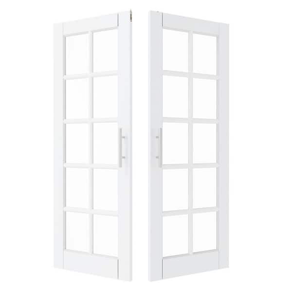 60in. x 80in. Solid Wood and MDF, 10 Lite, Clear Glass, White Primed, Pantry Door, Interior Door Slab With Ball Catch
