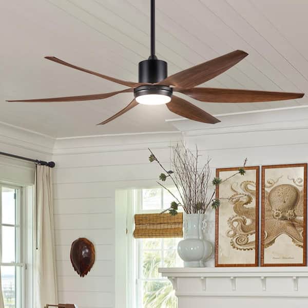 66 Inch Vintage Ceiling Fan Lighting with Brown Blades Integrated LED for Bedroom Living Room