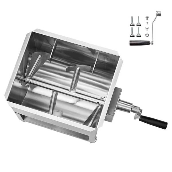 Manual Meat Mixer-30 L Fixed Tank Equipment Mixes Up to 30 LBS. of Meat Stainless Steel, with Handle Gear Reducer Silver