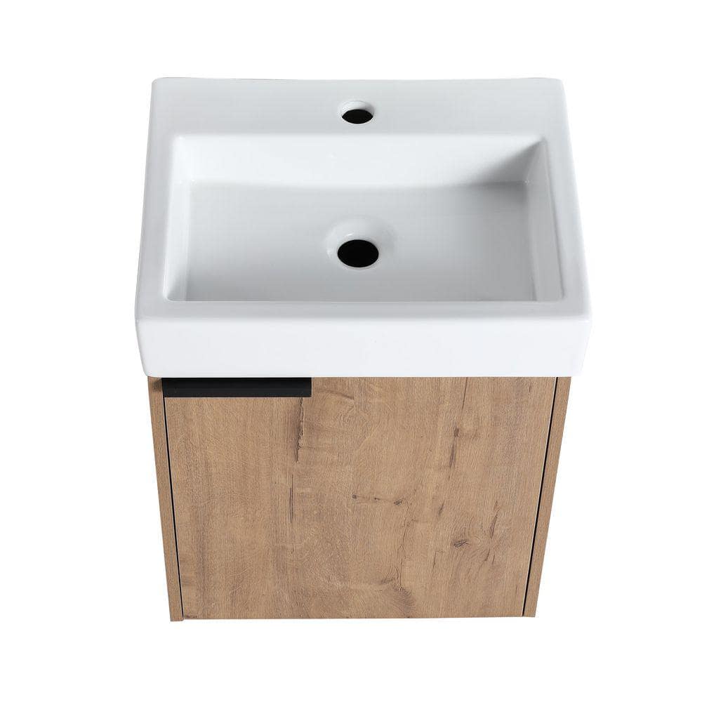 Malwee 19 in. Wall-Mounted Single Oak Bath Vanity with White Ceramic Vanity Top Assembled MA-Y01518IMO