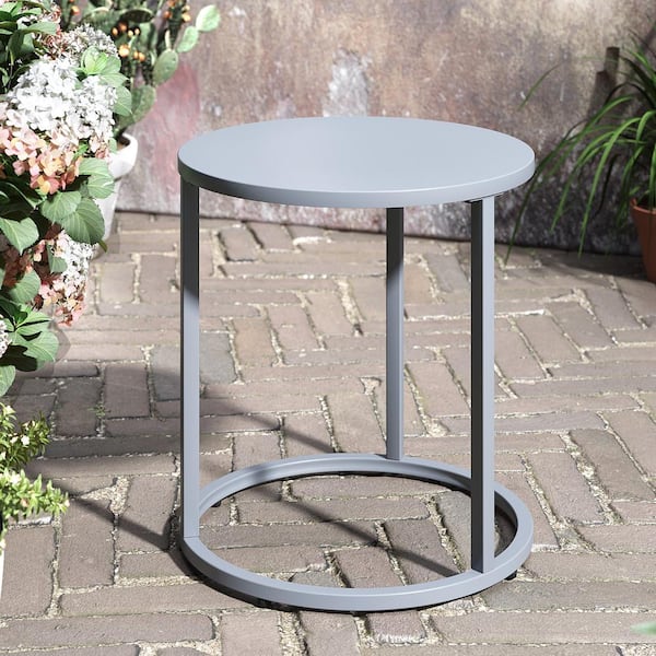 Crestlive Products 1-Piece 17.9 in. Round Metal Outdoor Patio Side Table in Light Gray