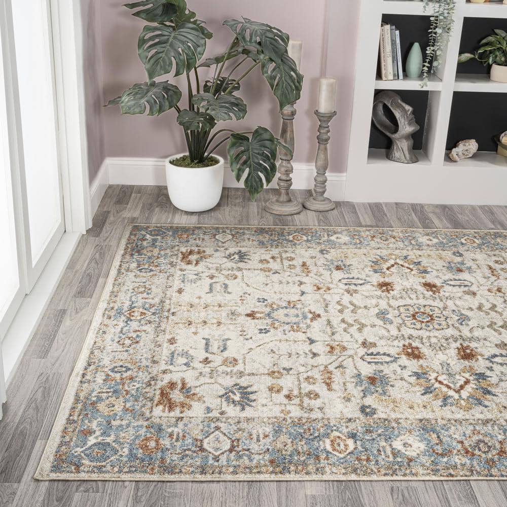 Hiero Cream and Terra Persian Border 8' x 10' Washable Rug