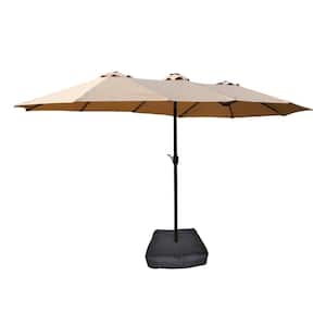 15x 9 ft. LED Large Double-Sided Rectangular Outdoor Twin Patio Market Umbrella in Taupe