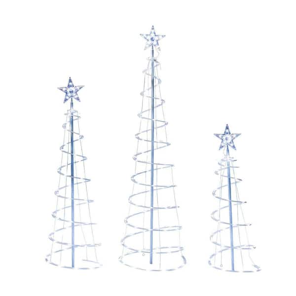 3-Packs Christmas Spiral Tree 218 Pre-Lit LED Cool White Lights with Metal Stakes