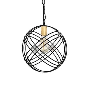 Jaipem 12 in. 1-Light Indoor Matte Black Globe Pendant Ceiling Light