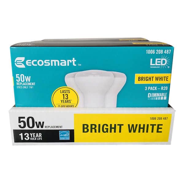 EcoSmart 50-Watt Equivalent R20 Dimmable ENERGY STAR LED Light Bulb Bright White (3-Pack) R20-1D 7W 120V 3000K - The Home Depot