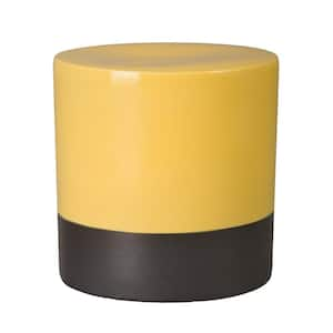 2-Tone 18 in. H Semi Glossy Glaze Mustard Yellow Round Ceramic Garden Stool