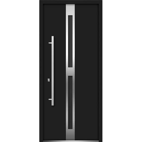 VDOMDOORS 36 in. x 80 in. Right-hand/Inswing Tinted Glass Black Enamel Steel Prehung Front Door with Hardware