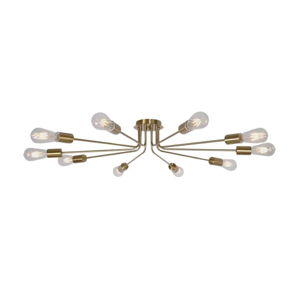 Sunpez 44.5 in. W 10-Light Gold Semi Flush Mount Chandelier