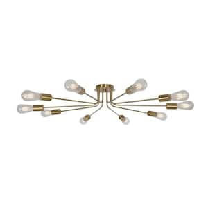 44.5 in. W 10-Light Gold Semi Flush Mount Chandelier Sputnik Light Ceiling Light Fixture, E26, No Bulbs