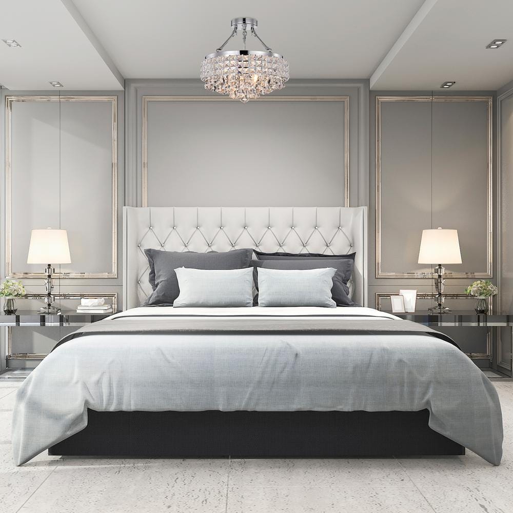 Elegant Chrome 15" Beaded Drum Crystal Semi-Flush Ceiling Light