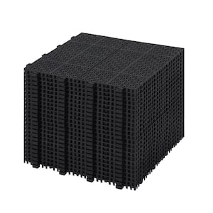 12 x 12 in. Black Interlocking Deck Tiles Plastic Waterproof Outdoor All-Weather Anti-Slip in Rosette Pattern (24-Pack)