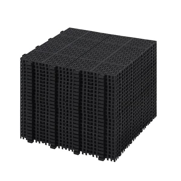 Misopily 12 x 12 in. Black Interlocking Deck Tiles Plastic Waterproof Outdoor All-Weather Anti-Slip in Rosette Pattern (24-Pack)