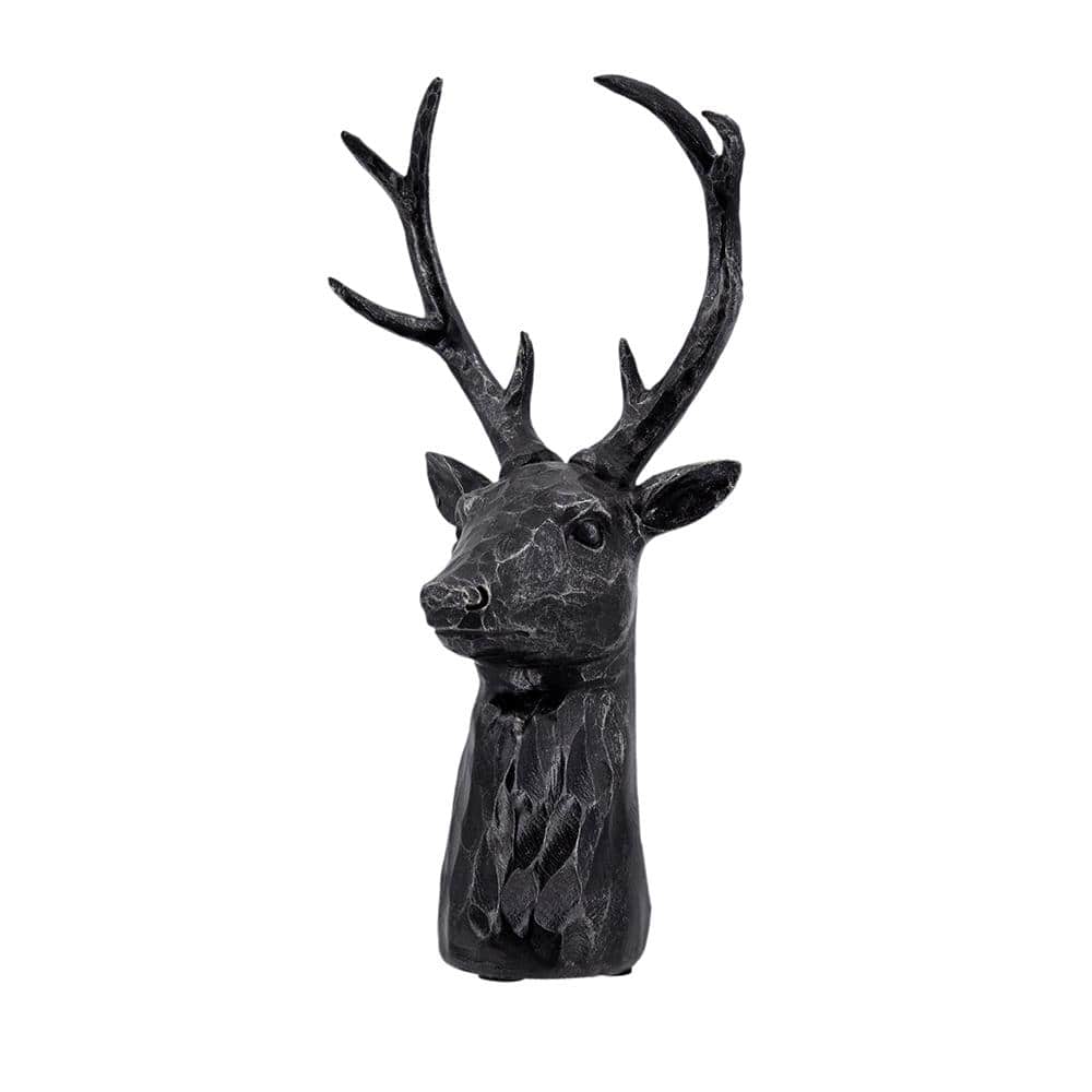 Black 6 in. x 11 in. Resin Darby 8-Point Deer Head Statue Decor