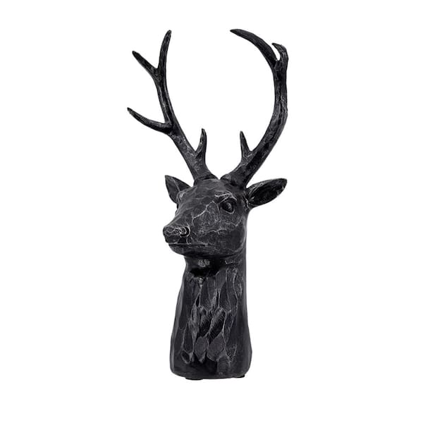 CONGE IMPORT LLC Black 6 in. x 11 in. Resin Darby 8-Point Deer Head Statue Decor