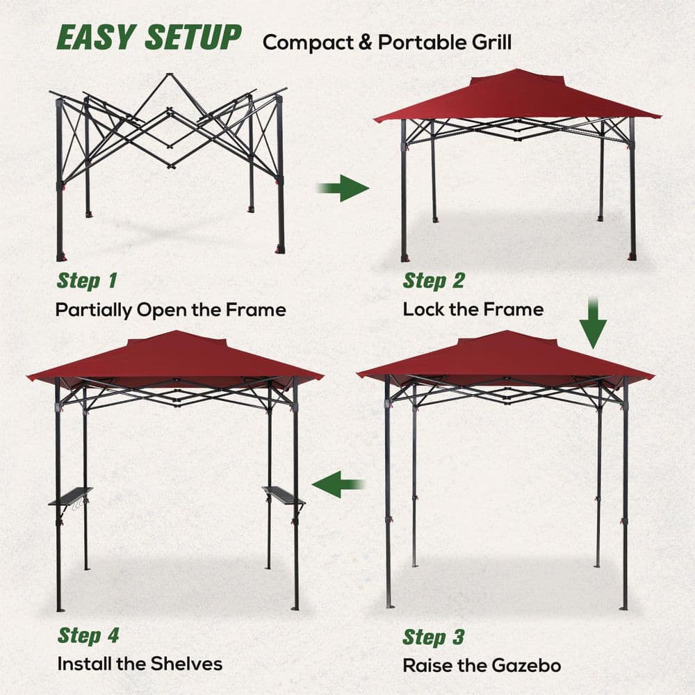 Red 8x5 Metal Pop-Up Grill Gazebo with Shelves