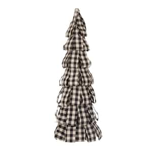 16.93 in. H Black and White Plaid Fabric Table Tree