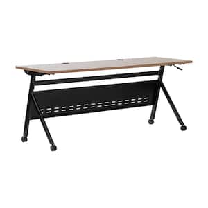 Davis Commercial Grade 24 in. Rectangular Walnut Top/Black Frame Composite Heavy-Duty Nesting Flip Training Table Desk