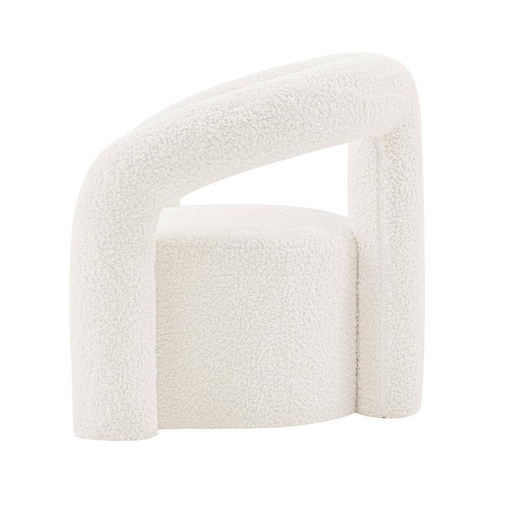 Cream Boucle Upholstered Modern Accent Chair with Pine Wood Frame