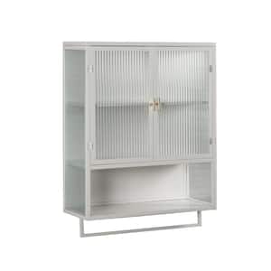 23.62 in. W x 9.06 in. D x 30.71 in. H White Linen Cabinet 2 doors Wall Cabinet with Featuring Two-tier Enclosed Storage