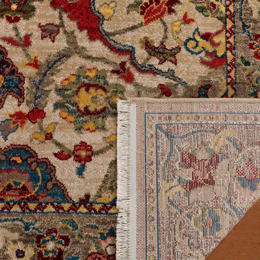 Ivory and Taupe Floral Synthetic Low Pile Area Rug