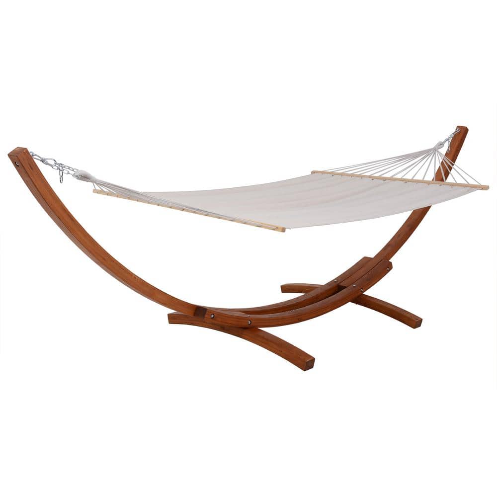 Outdoor Cedar Wood Hammock with White Textilene Fabric