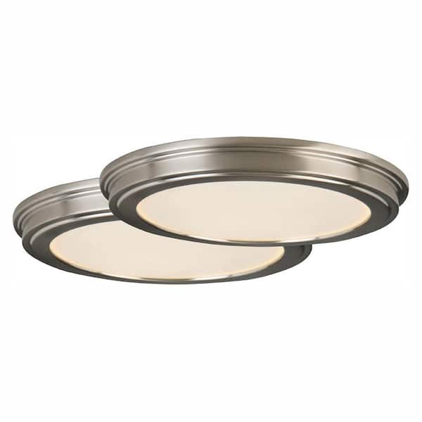 Commercial Electric 13 in. Brushed Nickel LED Ceiling Flush Mount with White Acrylic Shade (2-Pack)