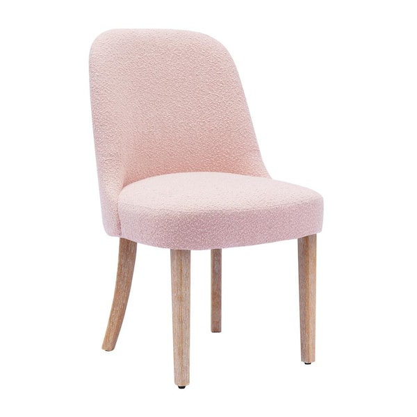 Plush Stain Resistant Boucle Upholstered Living Room Accent Side Chair with Natural Wood Finish Legs in Dusty Pink